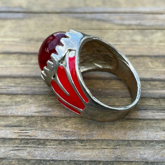 Men Rings Fashion Jewelry Faux Red Stone Silver Tone Unisex Rings Size 10.5 - Picture 7 of 12